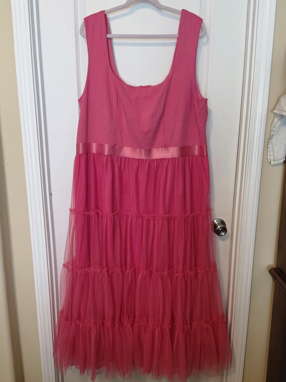 City Chic Hot Pink Tiered Tulle Midi Dress